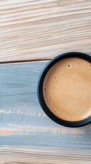 Fototapete - Minimalist Wellness Aesthetic Nordic-Inspired Coffee Moment with Soft Textural Woodgrain - Mindful Productivity and Workplace Serenity Visualization