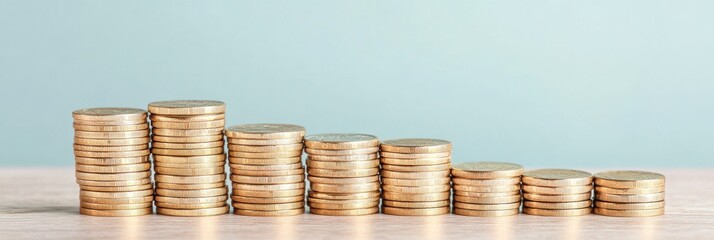 Poster - Financial Progression Minimalist Golden Coin Stacks Visualizing Incremental Investment Growth and Wealth Accumulation Strategies for Modern Investors