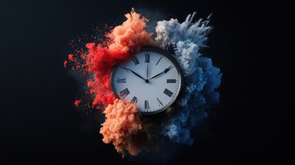 Aufkleber - Temporal Metamorphosis Climate Crisis Visualization with Explosive Chromatic Smoke Signaling Urgent Global Transformation in 4K Digital Art