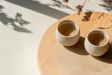 Poster - Serene Zen Minimalism Organic Ceramic Tea Ritual in Soft Natural Light - Wellness Lifestyle and Mindful Living Design Inspiration