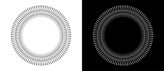 Leinwandbilder - Modern abstract background. Halftone dots in circle form. Round logo, design element or icon. Vector dotted frame. A black figure on a white background and an equally white figure on the black side.