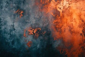 Poster - Abstract grunge texture background with dynamic interplay of orange and blue hues creating a dramatic visual effect