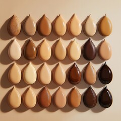 Poster - Array of Diverse Foundation Swatches Displaying Various Skin Tones and Textures in a Neutral Background