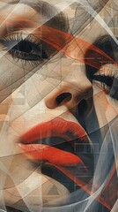 Poster - Exploration of modern beauty through surreal facial features in abstract shapes and flowing lines