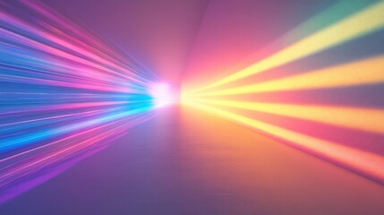 Poster - Abstract vibrant light streaks creating dynamic tunnel effect with warm and cool color contrast illuminating modern space enhancing visual depth and perspective
