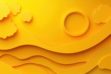 Poster - Cheerful Yellow Abstract Background with Clouds and Circle Shape for Modern Design and Sunny Mood
