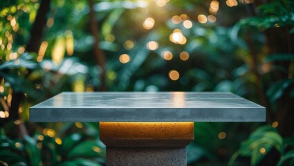 Wall Mural - beautiful garden table illuminated by sunlight in a lush green setting during early evening