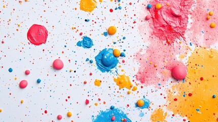 Poster - Vibrant canvas explosion of colorful paint drops and splatters creating an abstract art background full of creative energy and artistic expression