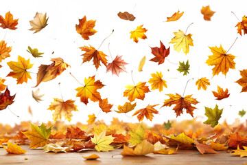 autumn leaves falling isolated on white background png,ai generated