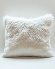 Poster - Fluffy White Decorative Pillow on a Neutral Background for Home Decor and Interior Design Projects