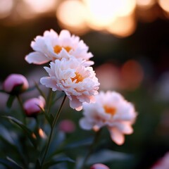 Poster - Pale Pink Peonies in Soft Sunset Light