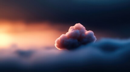 Poster - Fluffy Cloud at Sunset Dramatic Sky Soft Pink and Orange Hues
