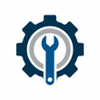 © md - A 3D illustration of a wrench, bolt, and gear icon representing tools and technology with a circular, metallic design