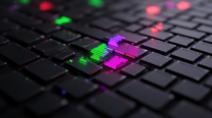 Poster - Glowing Neon Pixels on Dark Keyboard