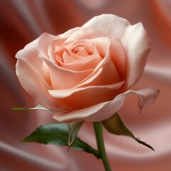 Poster - Elegant peach rose blossom in soft focus against a silk background captures delicate beauty and romance with a gentle camera angle