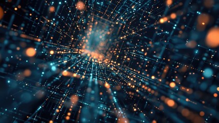 Poster - Explore a captivating abstract techy background filled with glowing light particles. This dynamic design showcases depth and vibrant colors, perfect for digital projects.