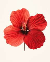 Aufkleber - Vibrant red hibiscus blossom against a soft background in a close up shot showcasing delicate petal texture and floral beauty