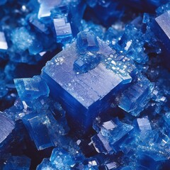Poster - Captivating close up of vibrant blue crystal formations showcasing intricate geometric shapes and crystalline texture in a mineral specimen