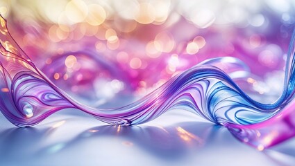 Poster - Colorful abstract waves of translucent material glimmering under soft light in a vibrant setting