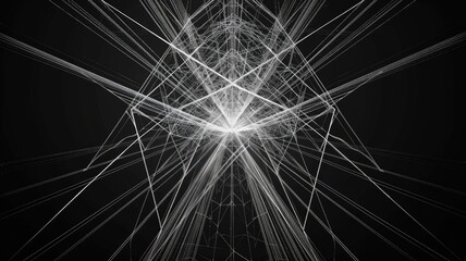 Poster - Explore a captivating abstract geometric structure featuring thin angled lines and bright light effects. Perfect for modern design themes.