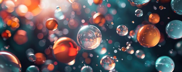 Wall Mural - Abstract balls on dark backgrounds floating in the air colourful circle round sphere light balloon wallpaper bubble.