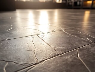 Poster - Abstract tile floor background with crack texture and soft light ambiance