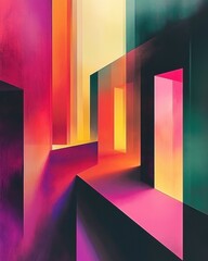 Poster - Abstract geometric composition of vibrant colors creating a modern and dynamic visual experience with depth and dimension in a contemporary style