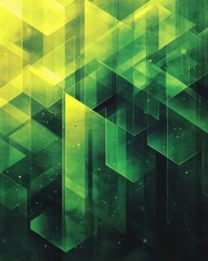 Poster - Abstract Geometric Composition with Green and Yellow Hues Modern Art Style Background for Design Projects