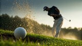 A dramatic close-up of a golf ball in mid-air after a swing capturing the excitement of the game