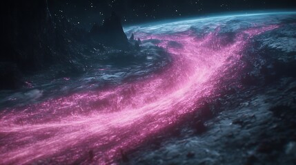 Poster - Hypnotic flow of ethereal energy across an otherworldly, cosmic landscape