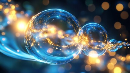 Poster - Abstract Blue and Gold Energy Bubbles