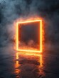 © Sarinya - Ethereal orange neon square portal amidst smoky ambiance on wet tiled floor creating a futuristic scene
