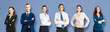 © vgstudio - Collection collage set image - full body portrait many businesspeople professionals, corporate men and women, isolate dark blue background. Diverse business people. Teamwork, job, hiring co-working.