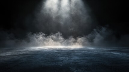 Poster - Dramatic Spotlight Illuminating Misty Stage Floor with Dark Ambience and Textured Surface for Theatrical Performance