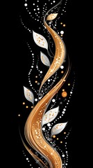 Poster - Abstract glittering gold spirals and foliage on a deep black background