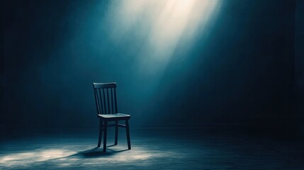 Poster - Solitary Chair Illuminated by Soft Light in Dark Room