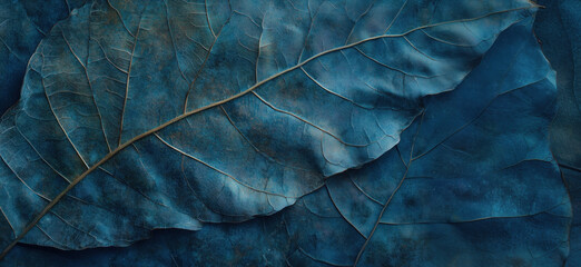 Poster - Blue leaves texture, intricate details, natural patterns, close-up view, artistic representation, nature's beauty, copy space for text