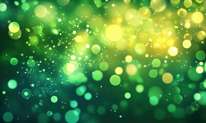 Poster - Bokeh effect with green and yellow lights, soft glowing circles, abstract background, vibrant colors, dreamy atmosphere