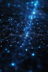 Poster - Abstract blue network background with glowing dots and lines representing data connection and technology innovation for digital world