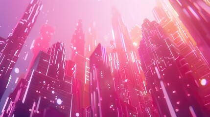 Poster - Immerse yourself in a vivid virtual space filled with moving pixels and glowing dots, illustrating the essence of digital innovation and futuristic technology.