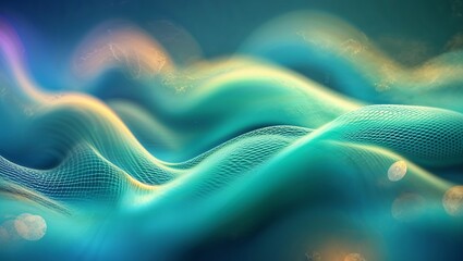 Poster - Undulating waves of teal and blue hues create an abstract pattern resembling water in motion