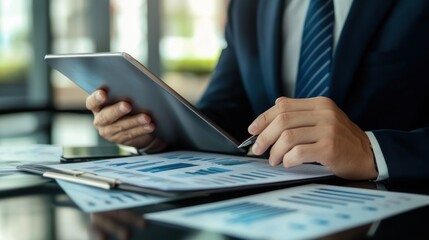 Poster - Businessman Analyzing Financial Data on Tablet