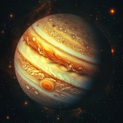 Poster - Majestic jupiter planet in deep space with swirling clouds and vibrant colors against a starry background celestial beauty cosmic wonder astronomical art