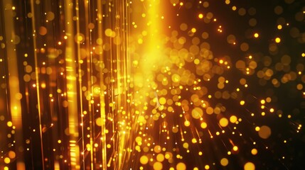 Poster - Captivating image showcasing yellow optical fiber beams with blurred bokeh effects, creating a dynamic and vibrant visual experience perfect for technology themes.