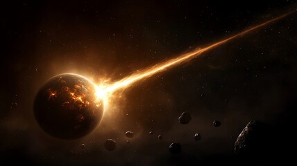 Wall Mural - asteroid impact on planet