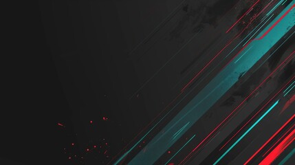 Poster - Abstract red and teal lines with splatter effects on dark background. Background image of red and blue splashing as frame. Digital art for dynamic and modern design. Modern background. AIG51.