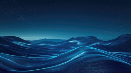 Poster - An abstract digital representation of a serene night scene featuring mountainous terrain. The smooth waves and starry sky create a tranquil atmosphere ideal for artistic projects.