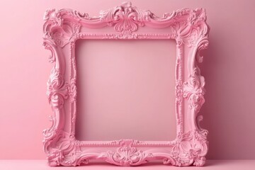 Poster - Ornate baroque frame in soft pink hue creating a vintage aesthetic perfect for showcasing art or photography with a touch of elegance and romance