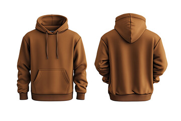 front and back view of a plain, brown hoodie. features a drawstring hood and a kangaroo pocket