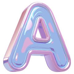Poster - a vibrant 3D letter 'A' design with a glossy, iridescent finish, making it stand out. The letter's design is modern, and the gradient adds depth 